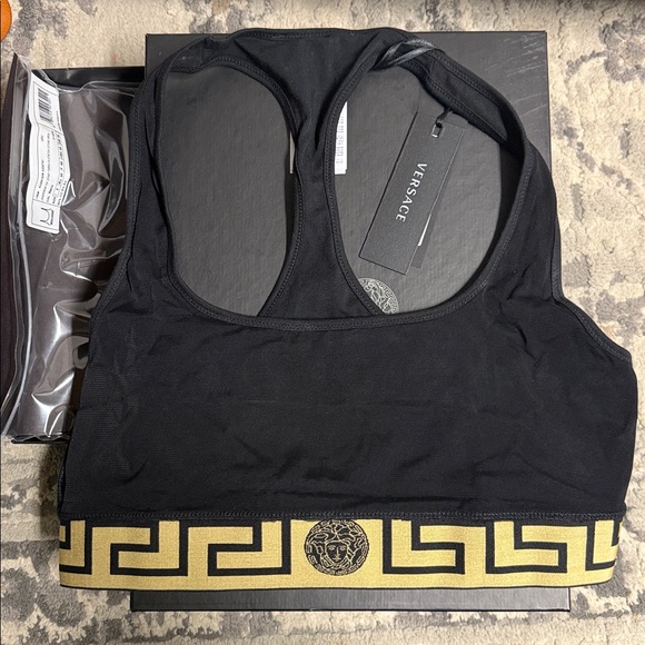 NWT Versace Black and Gold Greca Cotton Bra size L - Picture 2 of 5